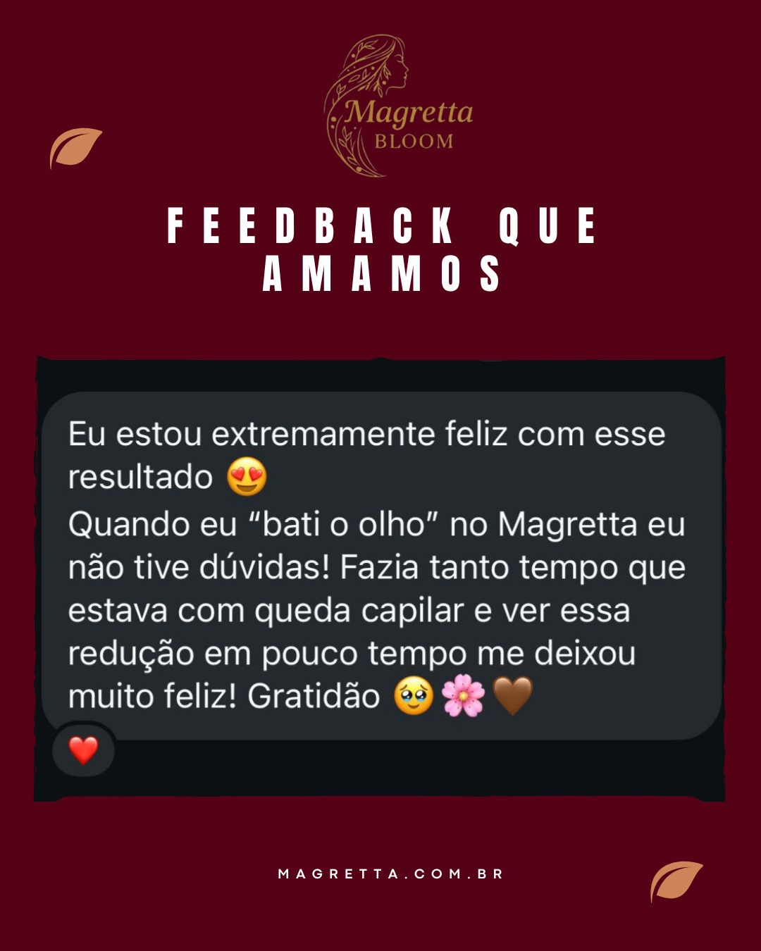Mensagem de feedback enviada por cliente Magretta